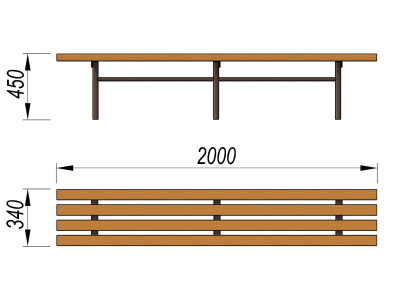 Двухметровая лавочка без спинки 2 м МАФ 1602 в Сургуте